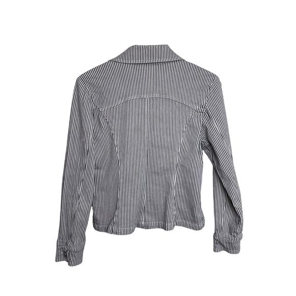 DressBarn Denim Jacket Womens Small Cream Black Striped Long Sleeve Button Up - Picture 2 of 5